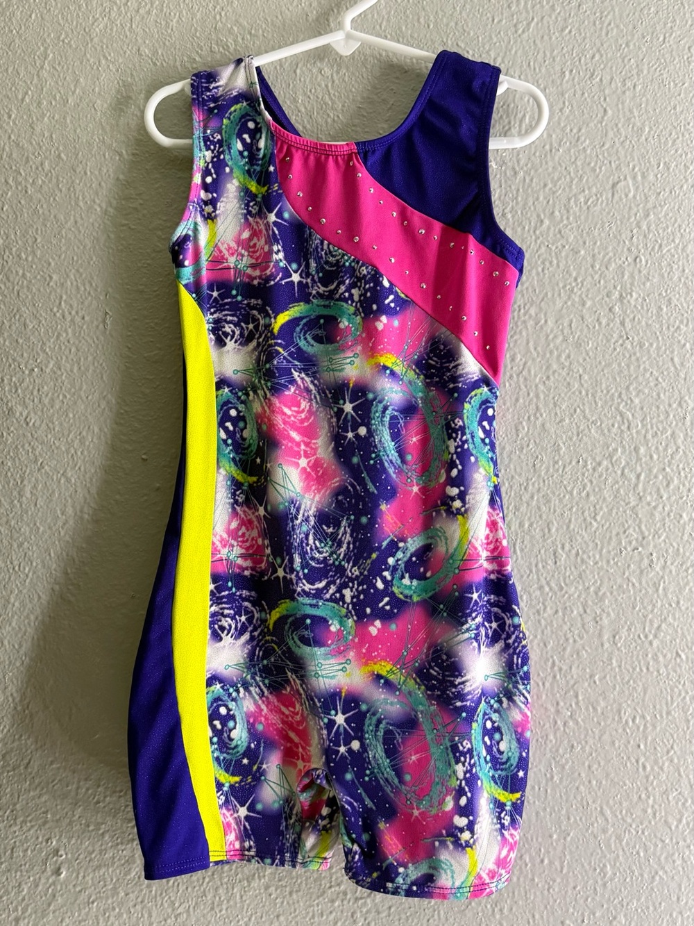 Freestyle Pink, Purple & Neon Yellow One-Shoulder Girls' Gymnastics Leotard